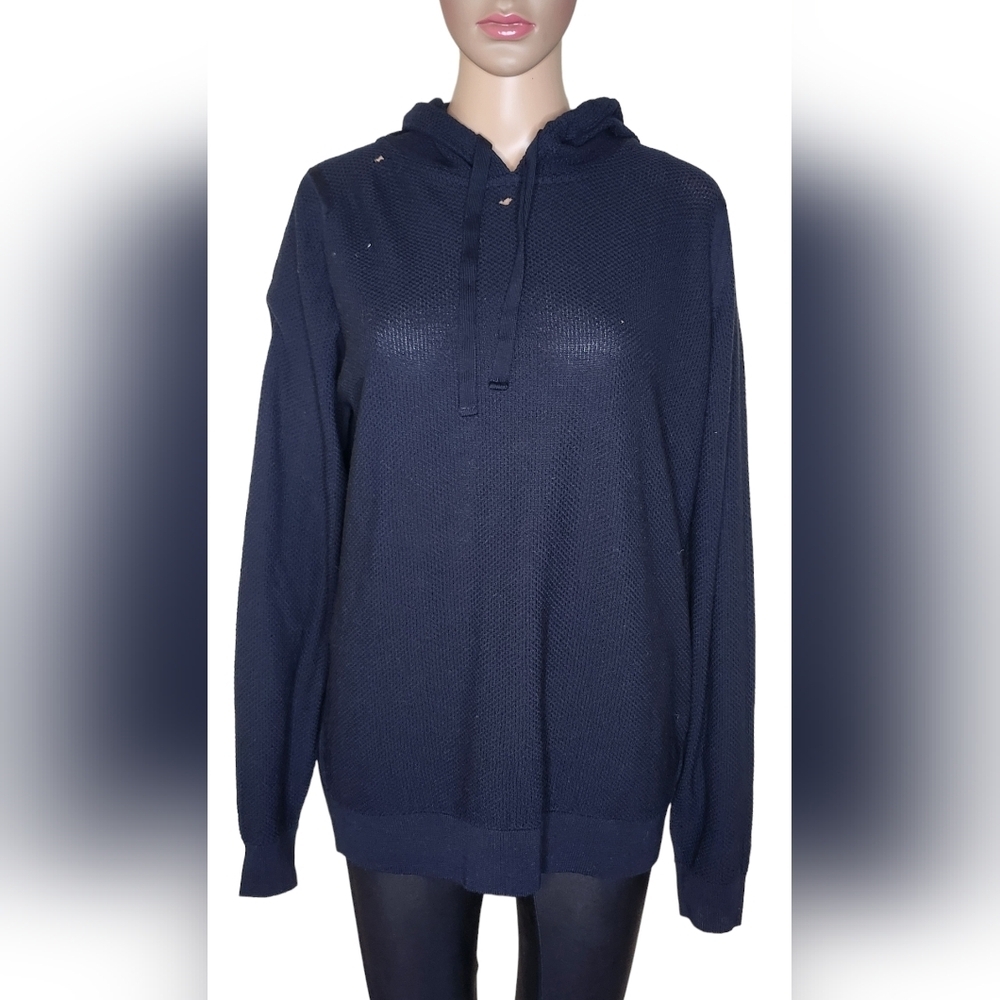 NWT John Smedley 4 singular hooded merino wool pullover mens blue sweater Sz XXL